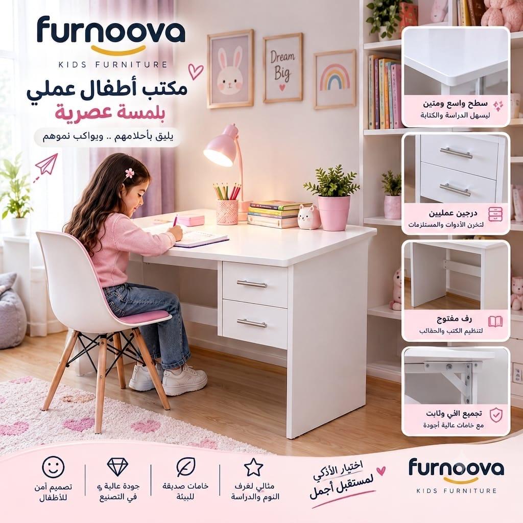 مكتب رايان 89 سم — تصميم مدمج مع درجين للتخزين