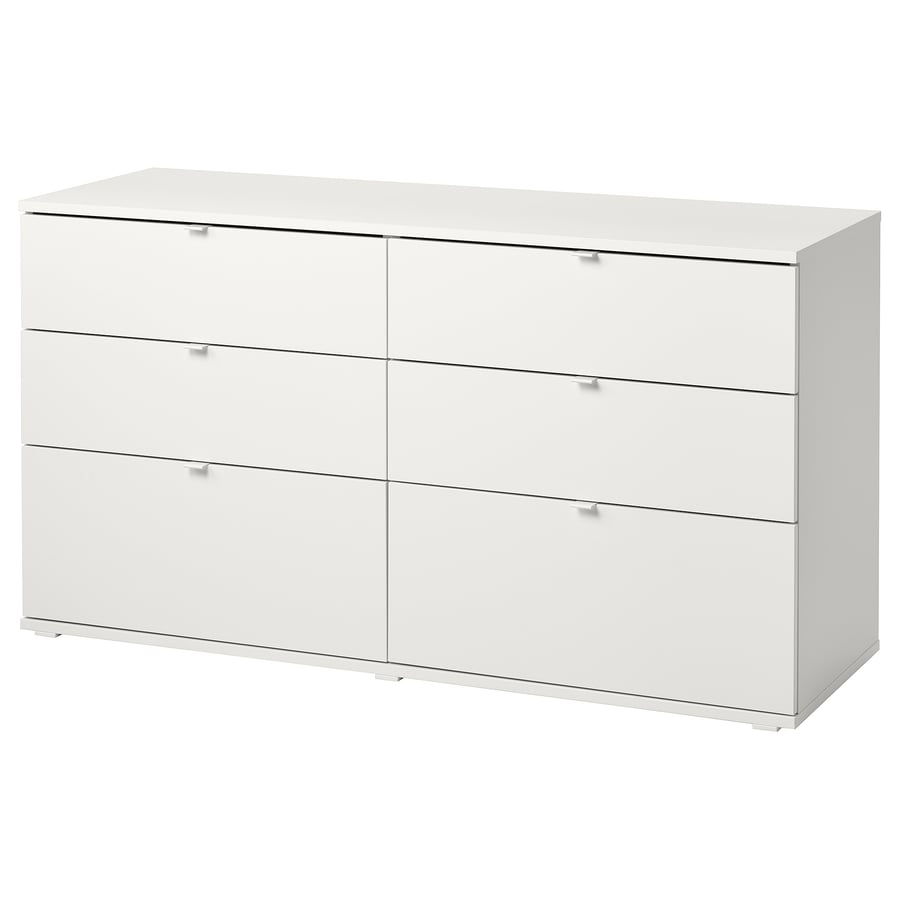 Furnoova | Chest of 6 Drawers – White – 140 × 47 × 75 cm