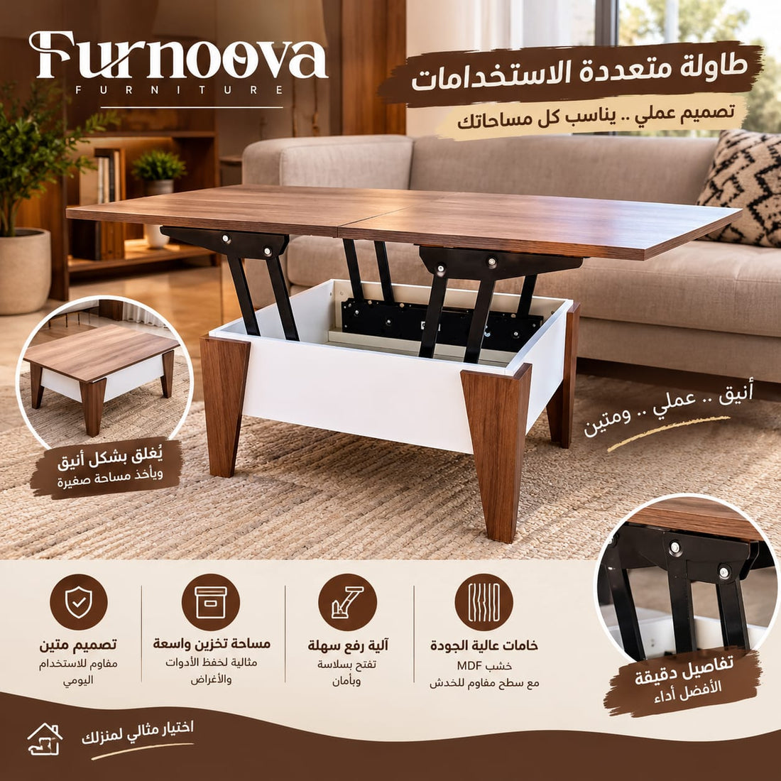 ترابيزة «DuoFlex» 2 في 1 – انتريه بتتفتح لسفرة | 70←140 سم