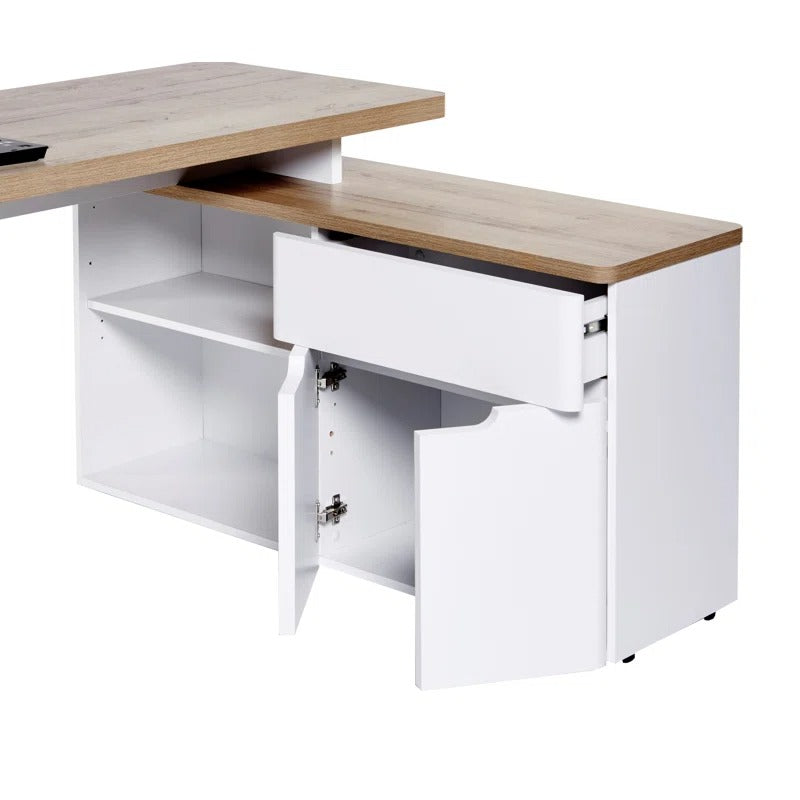 مكتب بشكل L مع تخزين متكامل — حل عملي للمكاتب المنزلية والزوايا